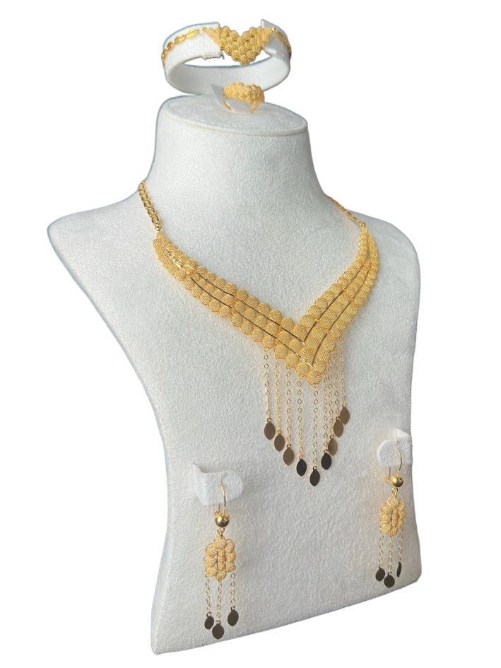 22K Gold Necklace & Ring & Earrings 37.41g