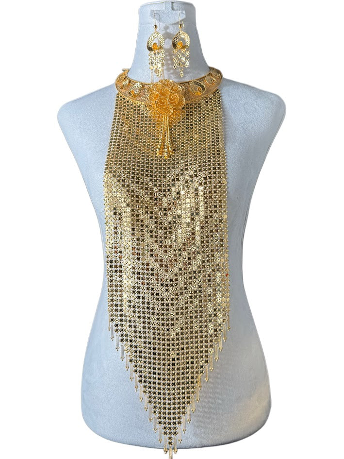 21K Gold Necklace & Ring & Earrings 329.32g