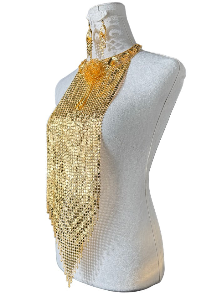 21K Gold Necklace & Ring & Earrings 329.32g