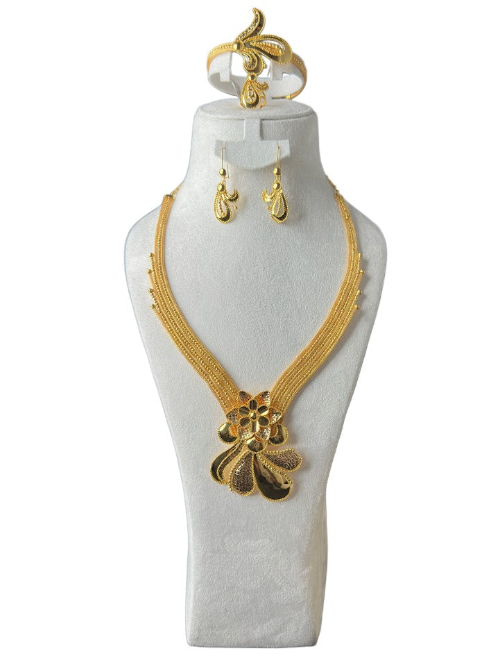21K Gold Necklace & Ring & Earrings 80.65g