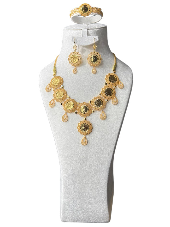 22K Gold Necklace & Earrings, Bracelet 64.94g