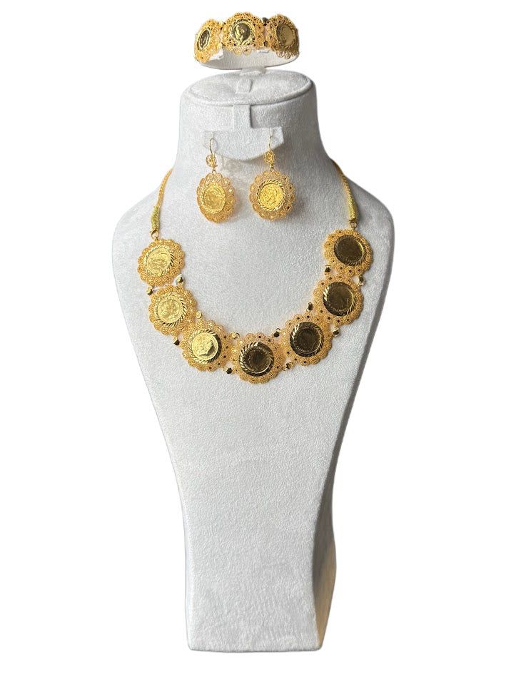 22K Gold Necklace & Bracelet & Earrings 88.67g