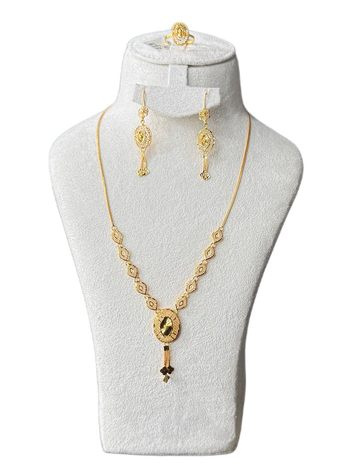 22K Gold Necklace & Ring & Earrings 14.47g