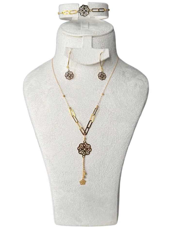 21K Gold Necklace & Bracelet & Earrings 4.45g