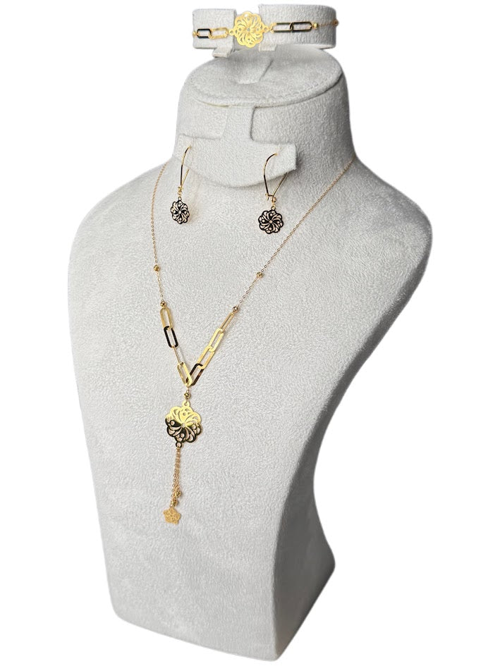 21K Gold Necklace & Bracelet & Earrings 4.45g