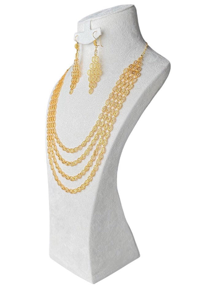 22K Gold Necklace & Earrings 56.36g