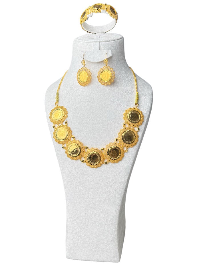 22K Gold Necklace & Bracelet & Earrings 88.67g